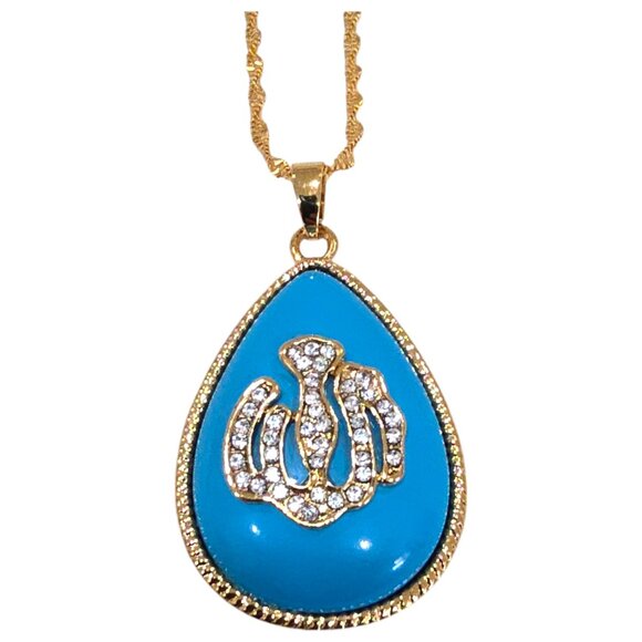 HDI Women's 18K Gold Plated Turquoise Pendant Necklace NWOT Signed - Picture 3 of 5